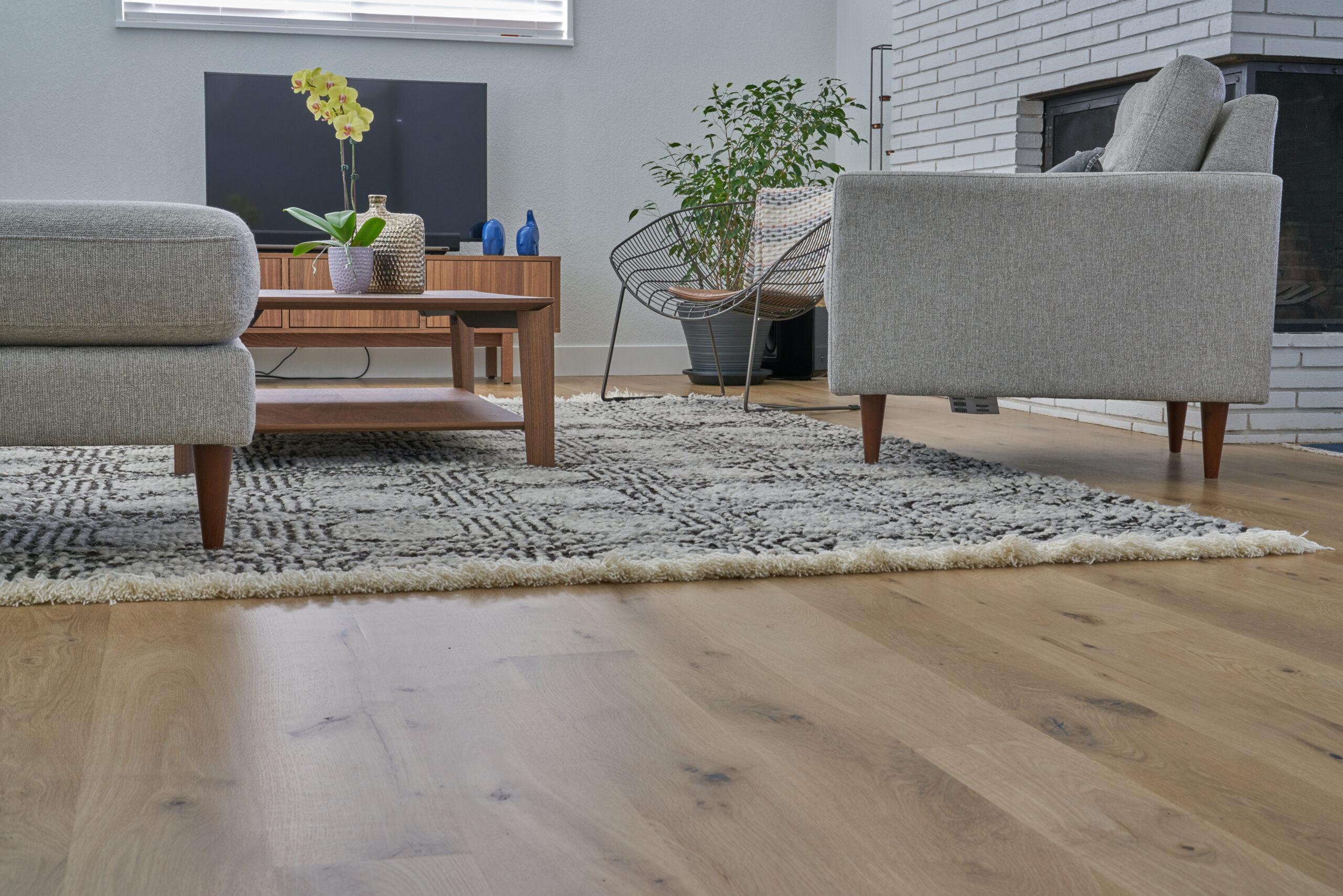 Water based polyurethane finish on a solid white oak in the living room
